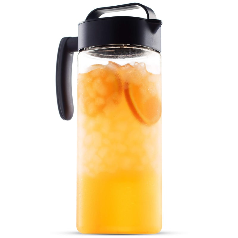 Komax Set of 2 Plastic Water Pitcher with Lid â€“ BPA-Free & Iced Tea Microwave Dishwasher Safe Tea, Sangria, or Juice Containers Lids for Fridge (2.1 Qt), Clear & Blue - Image 3